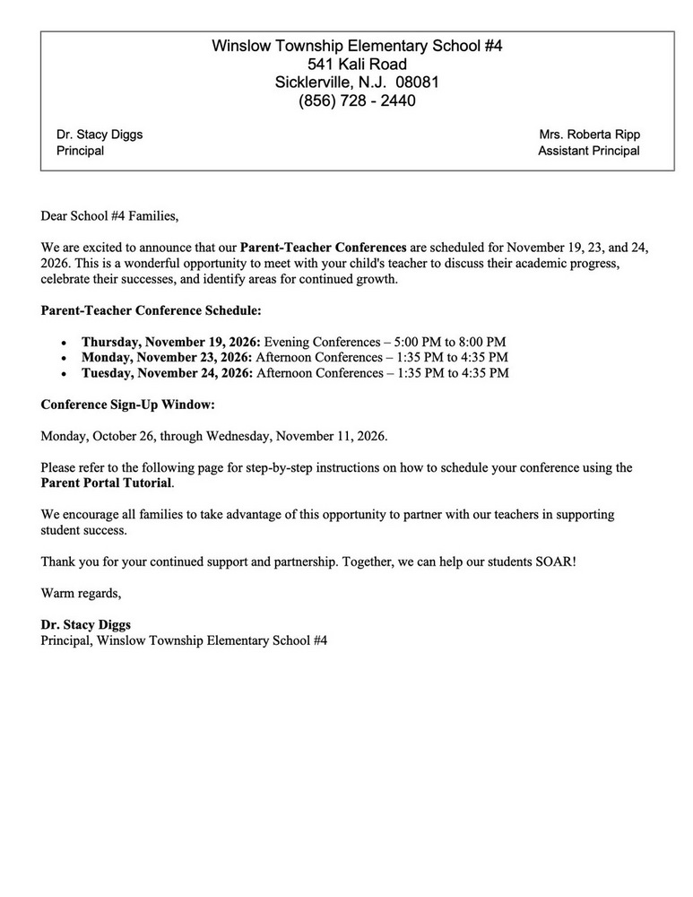 Parent-Teacher Conferences Scheduled for November 19, 23, and 24, 2026