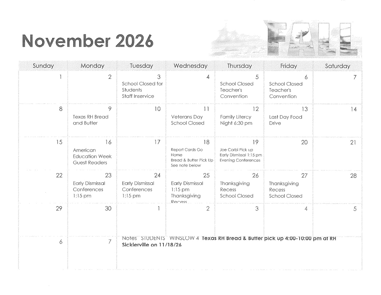 November Calendar